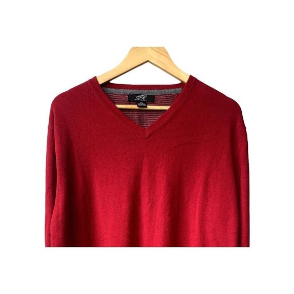 Foxcroft Mens Cotton Cashmere Sweater XXL 2XL Red Grandpa V Neck Quiet Luxury - Picture 2 of 5